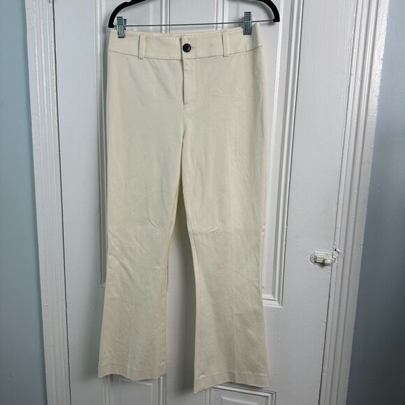 Club Monaco Pants - Club Monaco Pants Womens 6 White Flare Boho Disco Zip Fly High Rise Crop Trouser
